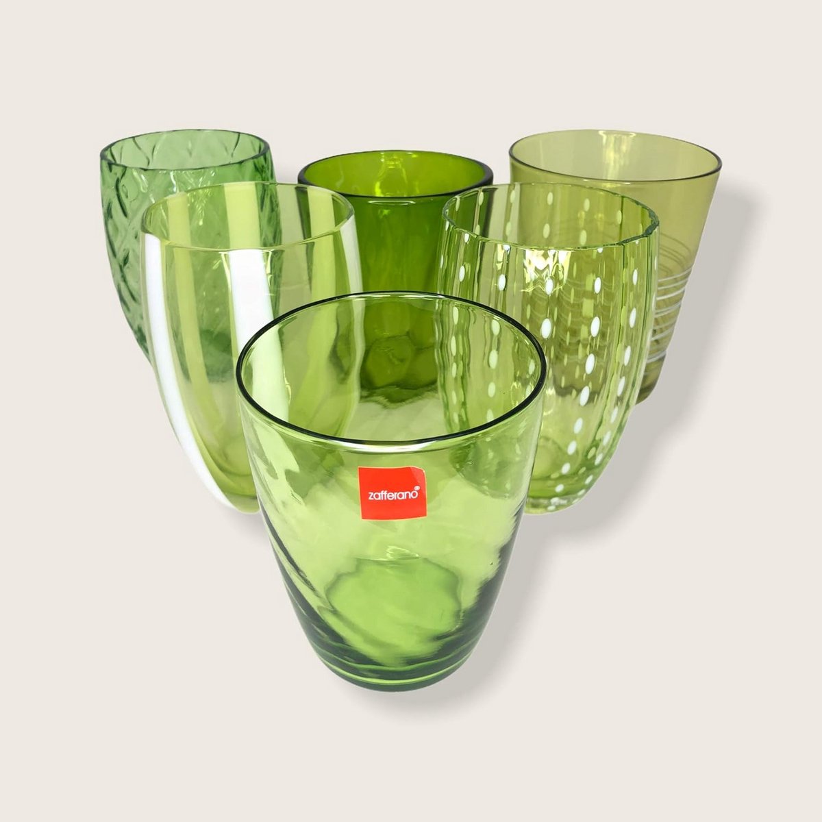 Set van 6 Gekleurde Drinkglazen - Gemengde Stijlen en Kleuren