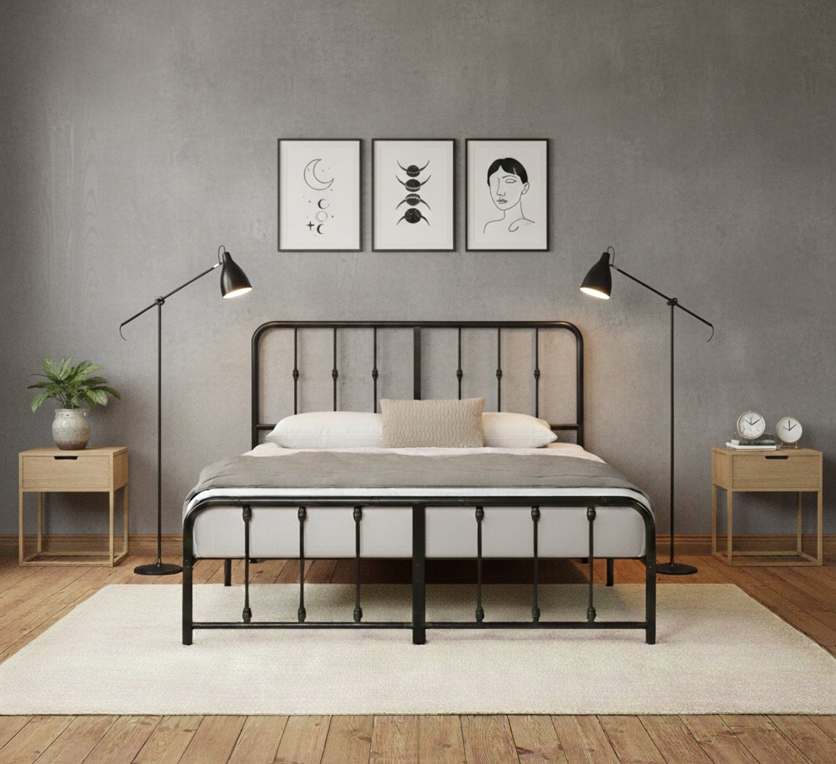 Metalen Bedframe 140x200 met Hoofdbord & Voetbord – 35 cm Hoog – Stevig Bed met Lattenbodem, Vintage Design, Slaapt Stil & Zonder Boxspring – Inclusief Opslagruimte Onder Bed – Zwart – House&Garden