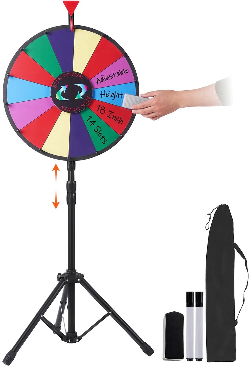 ROOTY Rad van fortuin - Rad - Draairad - Wheel of fortune - 14 schrijfvakken - Statiefvloerstandaard - Diameter 45cm
