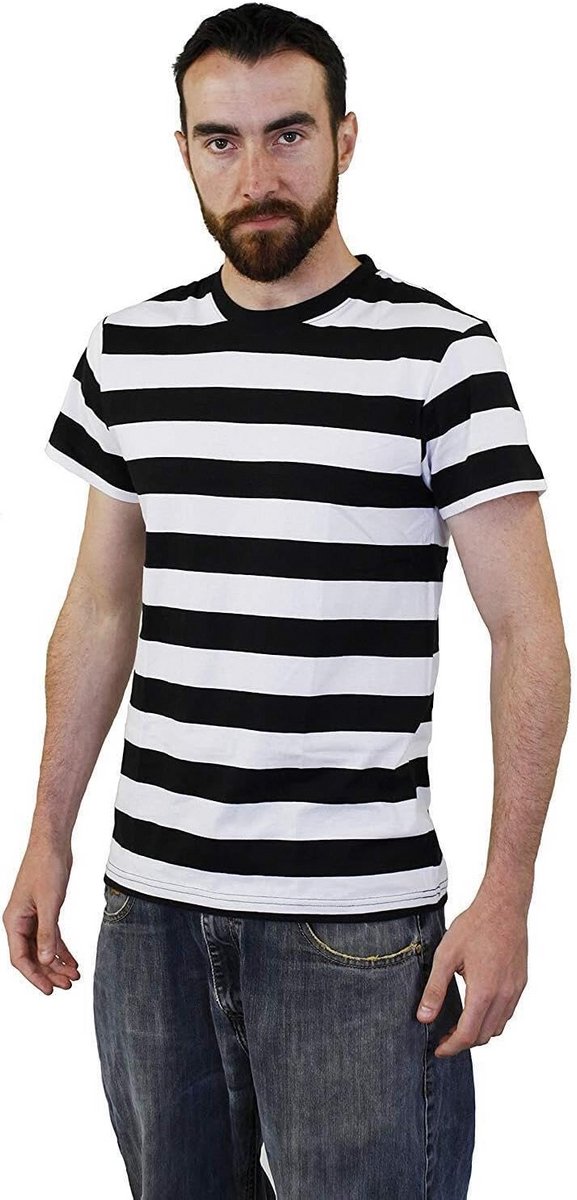 Gestreept T-shirt Zwart Wit Heren Dames - Kostuum voor Mime, Boef of Stripfiguur - Maat XL