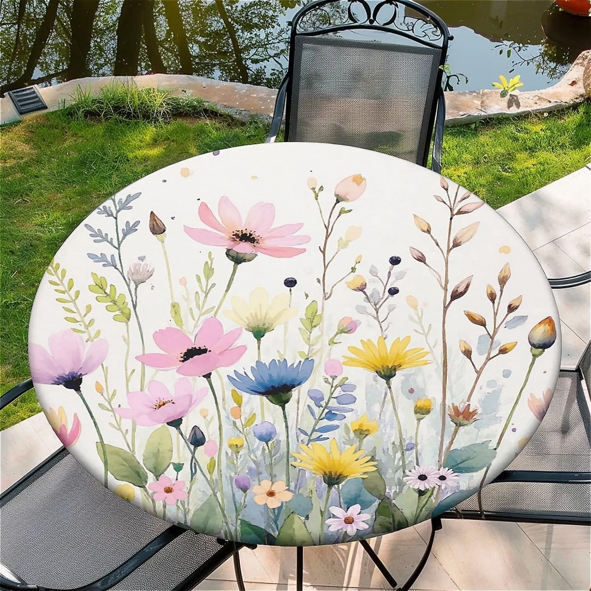 Ronde Tafelkleed voor Buiten Ø 120 cm met Elastiek Bloemendessin