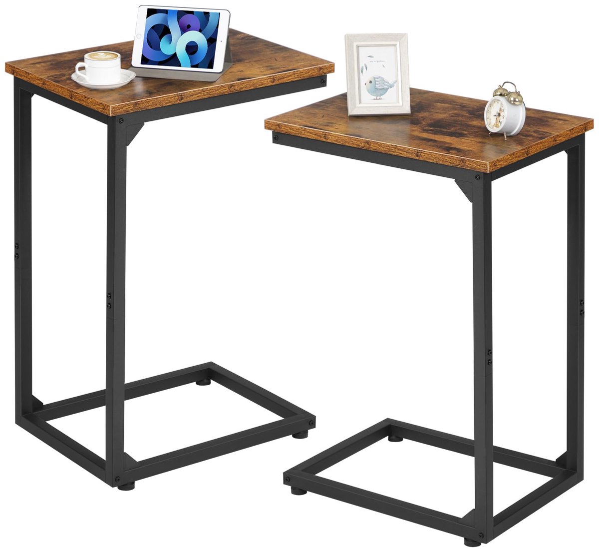 Unyqoos Set van twee multifunctionele bijzettafels met een modern ontwerp en metalen frame Bruin