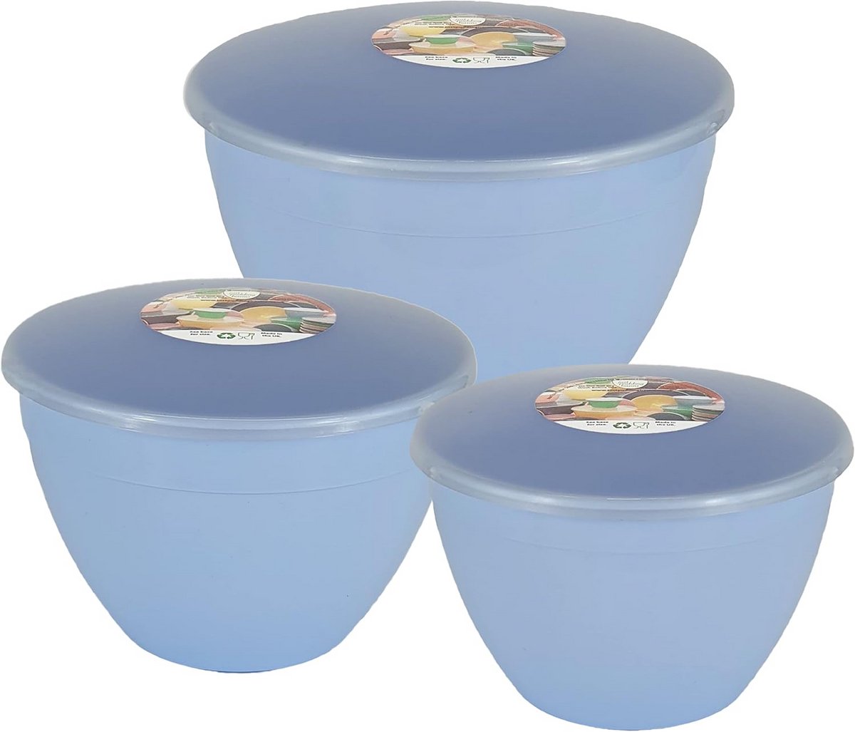 Set van 3 Blauwe Puddingvormen met Deksel (Diverse Groottes: 850ml, 1.14lt, 1.71lt)