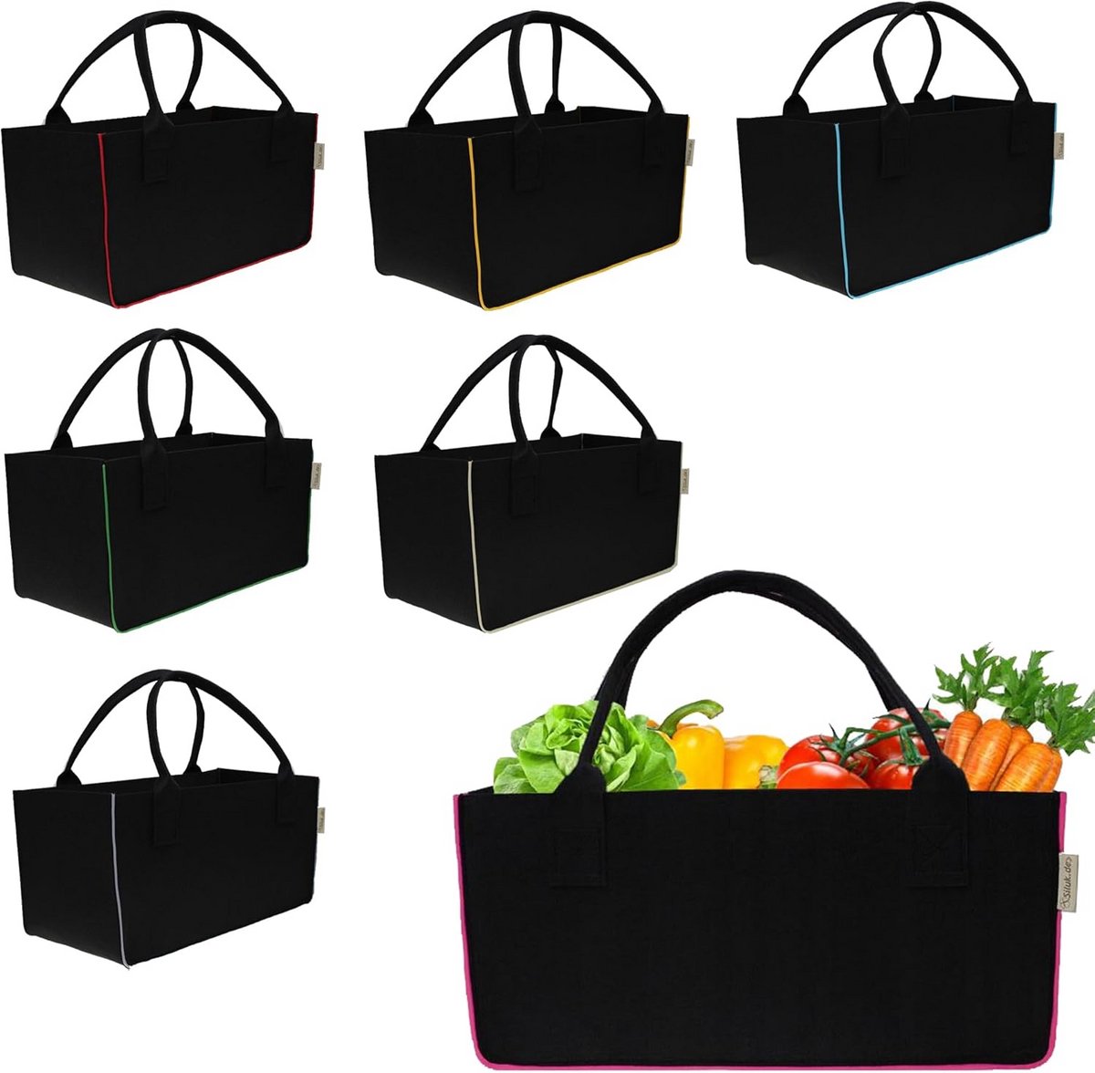 Stevige Vilten Tas Zwart/Rood - Boodschappentas, Houtmand en Krantenhouder
