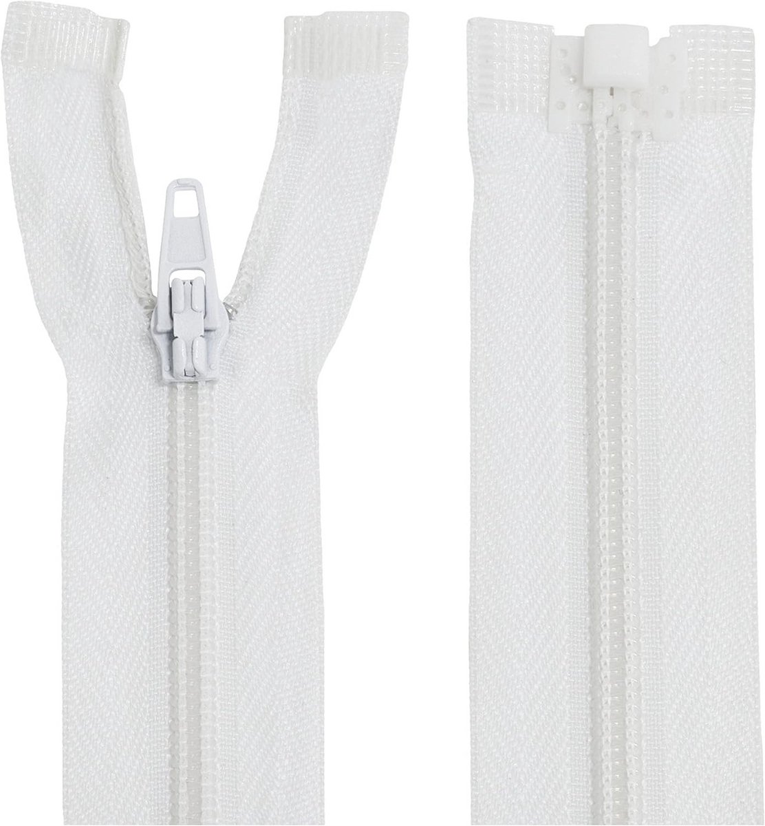 Set van 2 Versterkte Spiraal Ritsen Nr. 3 - 35 cm - Zelfbeveiligend - Wit Nylon
