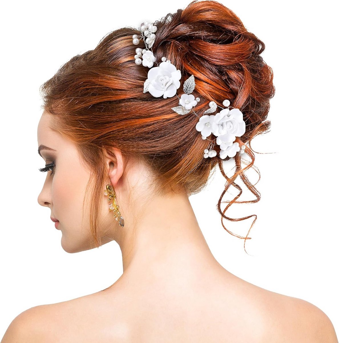 Bruidshaaraccessoire Zilver met Parels & Bloemdecoratie - Voor Bruid, Getuige of Feest