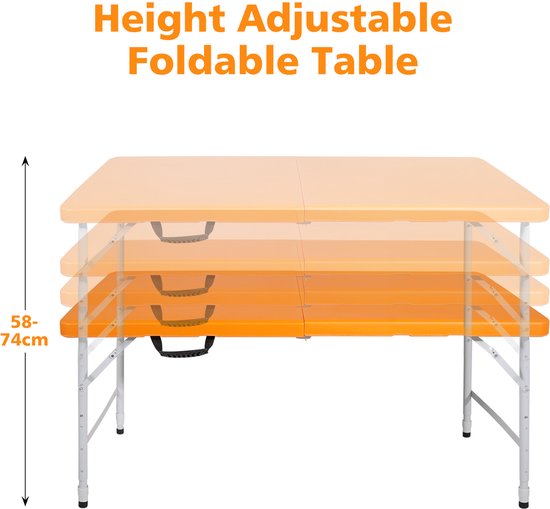 Campingtafels 125 cm - Inklapbare Vouwtafel Met Handgreep En Verstelbare Hoogte - Multifunctioneel - Kunststof - Oranje — afbeelding 5