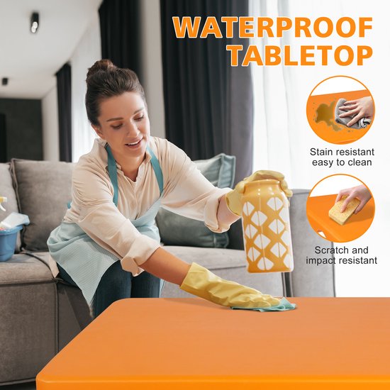 Campingtafels 125 cm - Inklapbare Vouwtafel Met Handgreep En Verstelbare Hoogte - Multifunctioneel - Kunststof - Oranje — afbeelding 3