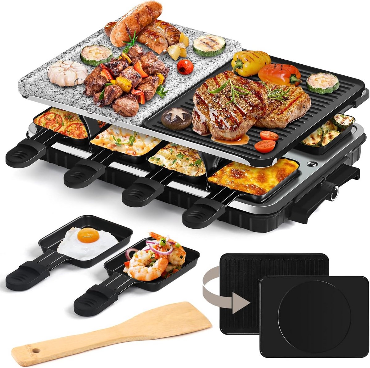 Raclette Set voor 8 Personen met Dubbel Grilloppervlak