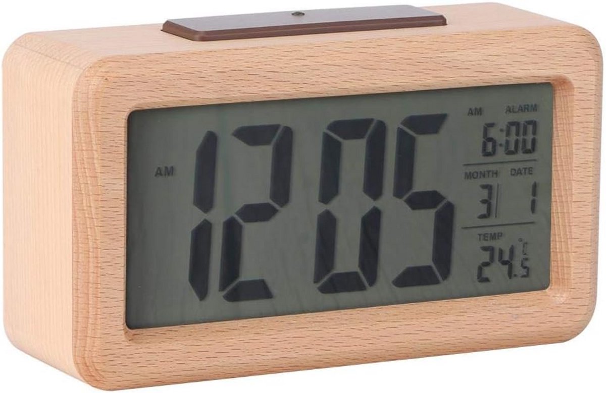 Digitale Houten Wekker met Temperatuurweergave - Stil en Draagbaar voor Thuis en Reizen