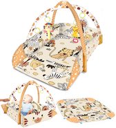 Tapis de Jeu Multifonctionnel Bébé + Tapis de Ventre - Arche Bébé avec PAROIS ADAPTABLES - Tapis de Jeu avec Arche - Incl. 30 Balles + 4 Jouets - À partir de 0m+