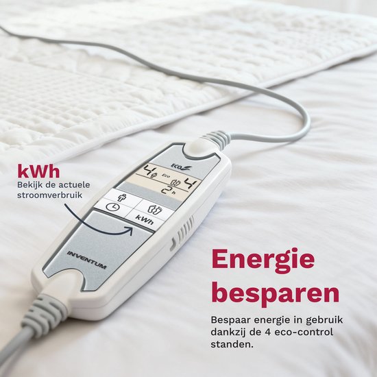 Inventum HN197V elektrische onderdeken 160x80 cm - Eenpersoons - 9 warmtestanden - Aparte voetzone - Anti allergie - Antibacterieel - Warmtedeken - Extra snel warm - Uitwasbaar - Automatische uitschakeling - Oververhittingsbeveiliging - Fleece - Wit