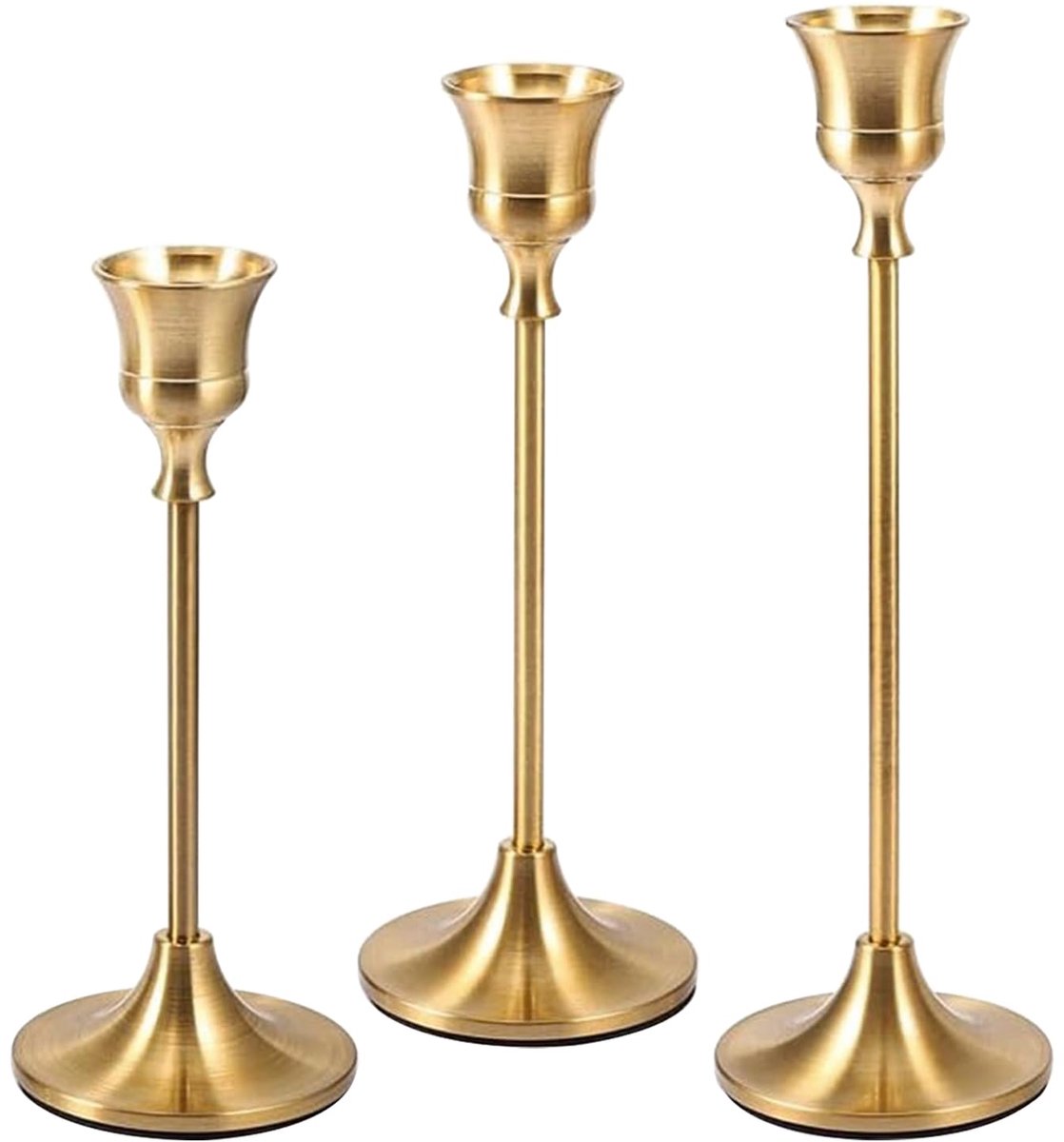 Unyqoos Elegante set van drie gouden kandelaars in verschillende hoogtes voor sfeervolle decoratie, goud, 19*7 cm, 3 stuks