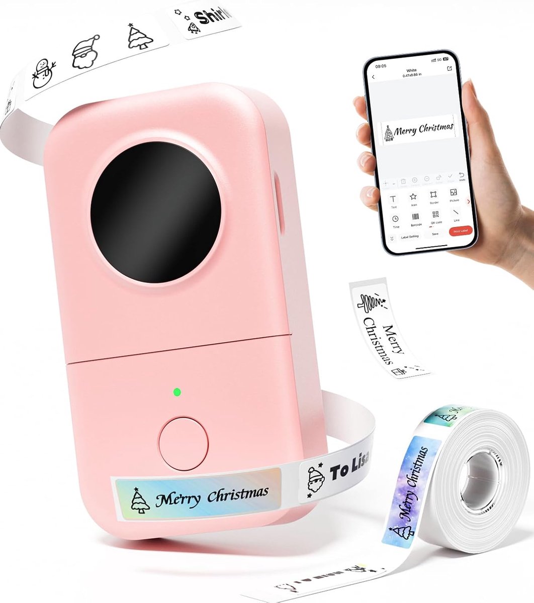 Labelprinter met 1 rollen printpapier - Labelmaker - Draagbare thermische labelprinter - lettertang - voor thuis, op kantoor en in de organisatie - roze
