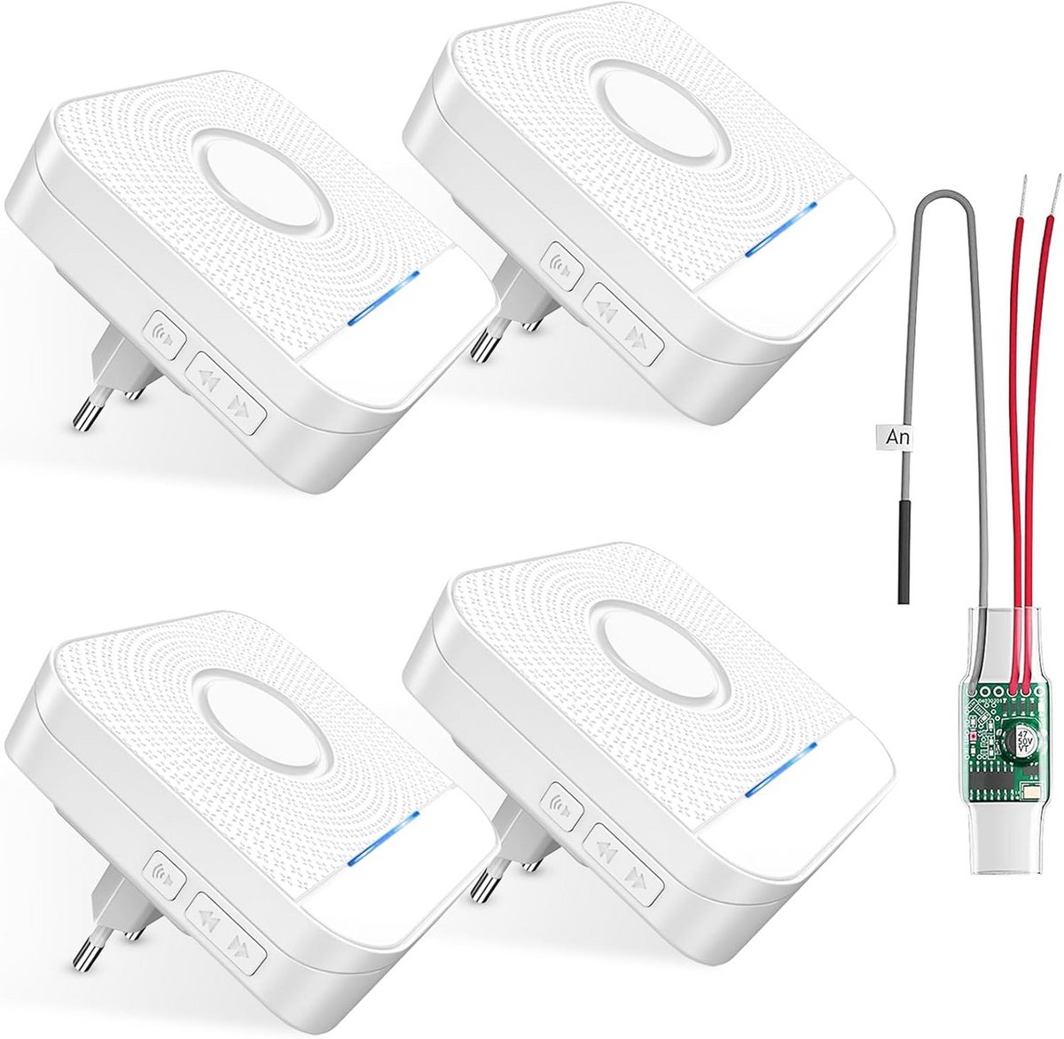 Draadloze belomleidingset 433MHz - 1 zender + 4 stopcontacten voor bestaande belsystemen (3-24V AC/DC)