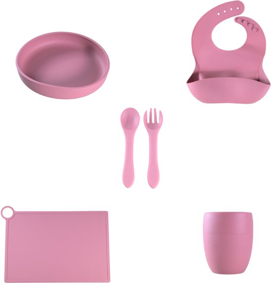 Ensemble de vaisselle Sproudsy Serene - Vaisselle enfant - Cadeau de naissance - Bébé - 5 pièces - Hot Pink