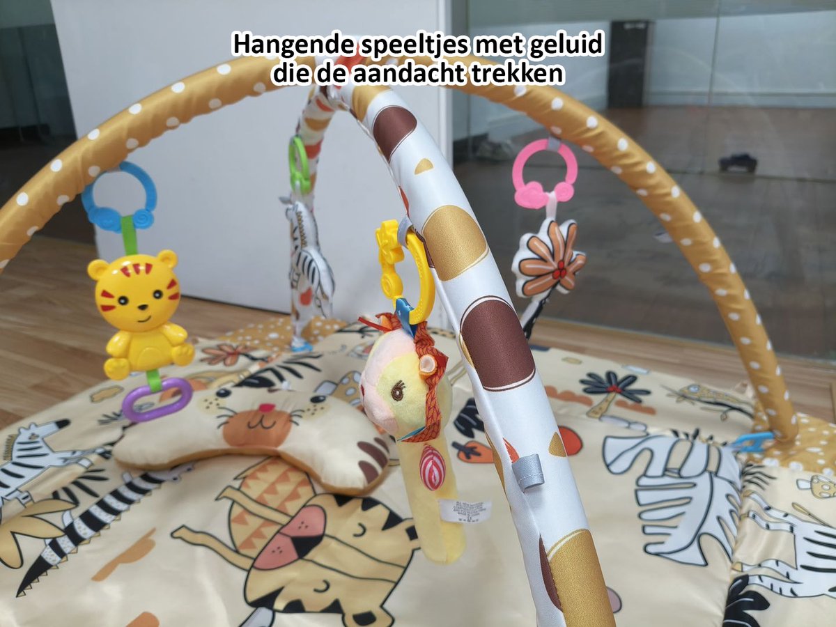 Multifunctioneel Speelkleed Baby + Buikligtrainer - Babygym met AANPASBARE WANDEN - Speelmat met Boog - 4 Speeltjes - Vanaf 0m+ — afbeelding 12