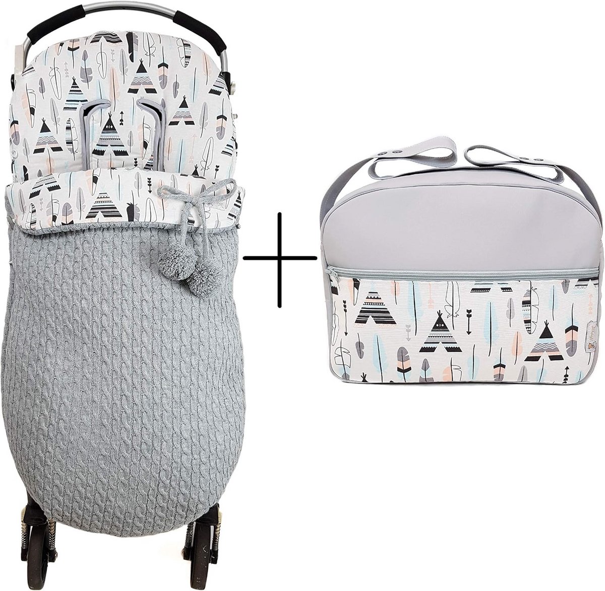 Universele Voetenzak en Maxi Tas Set voor Kinderwagen en Wandelwagen - Warm Lamswol Gebreid