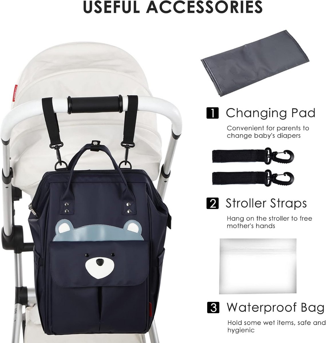 Luiertas Rugzak Groot Formaat - Waterdicht & Multifunctioneel met Aankleedkussen en Kinderwagenhaken – foto 6