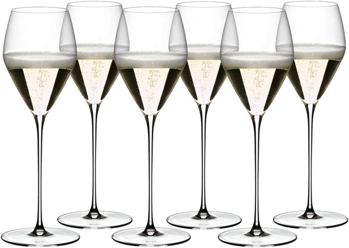 Champagne glas set 6 stuks, 327 ml, kristalglas, geschikt voor prosecco en mousserende wijn, machinaal gemaakt, vaatwasmachinebestendig