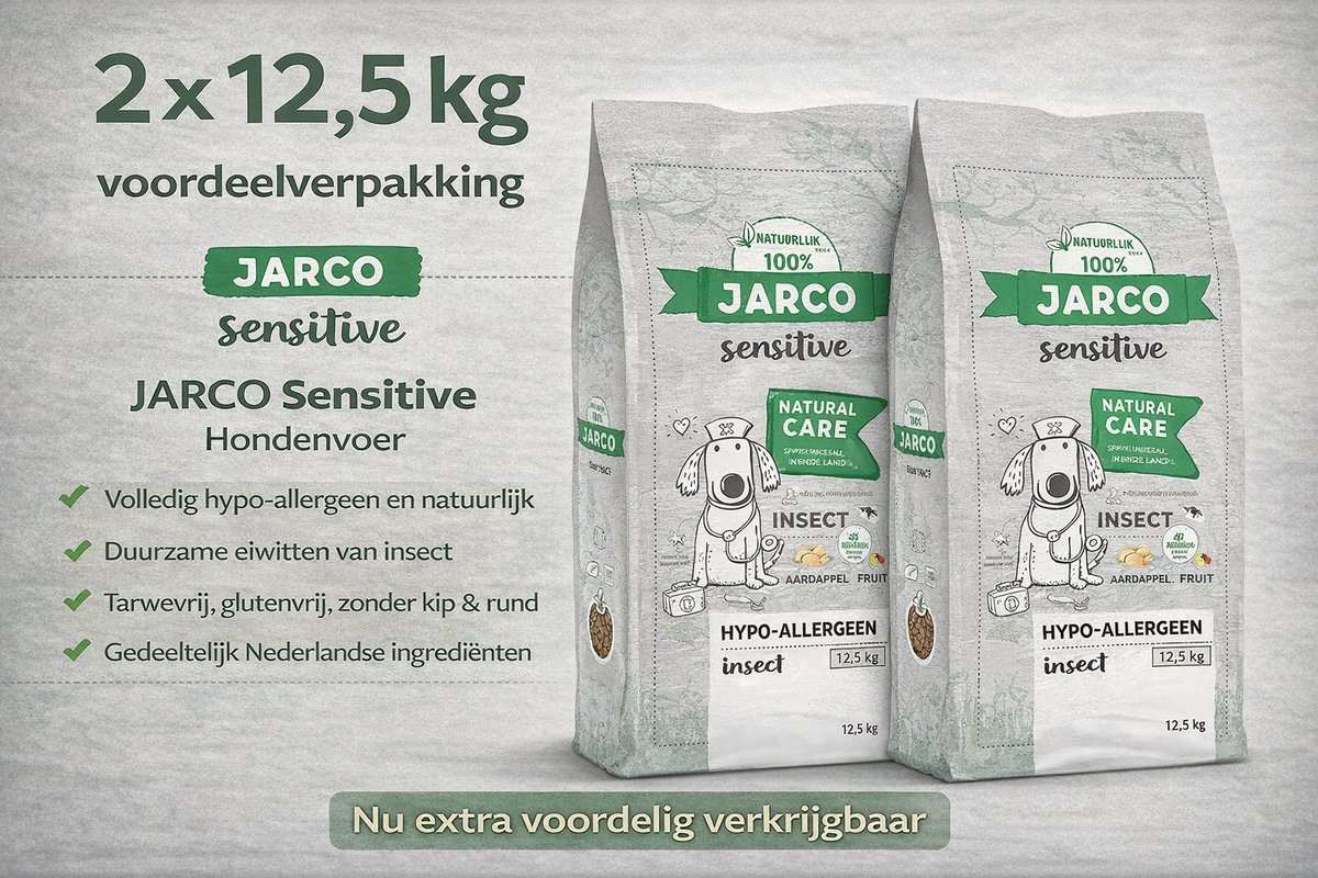 Jarco Dog Sensitive Natural Care Insecten - Hondenvoer - 2x 12.5 kg Voordeelverpakking