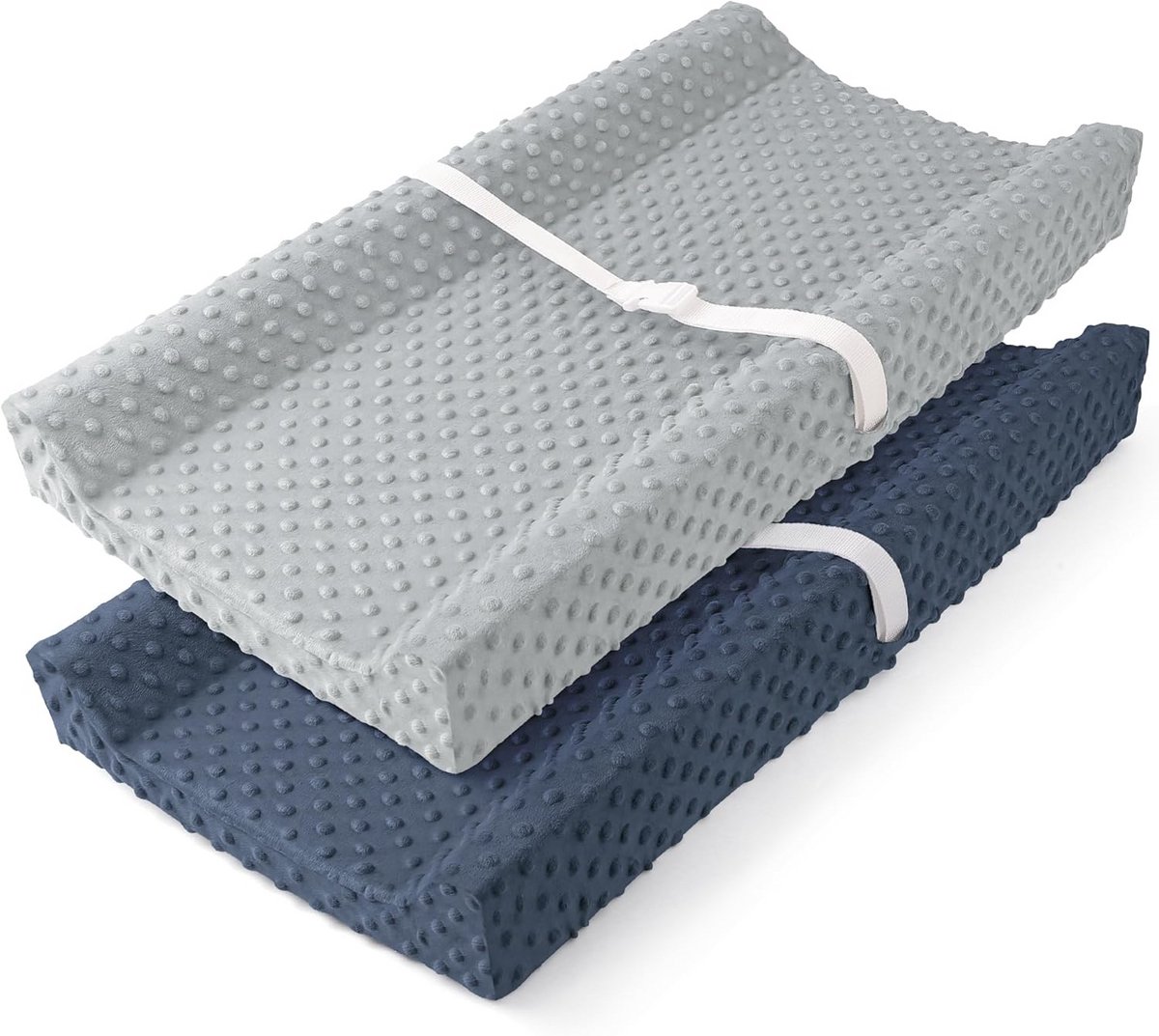 Aankleedkussenhoezen 2 stuks - Baby hoezen - Comfortabel verschonen - Zacht minky stippen - 33 x 17 inch