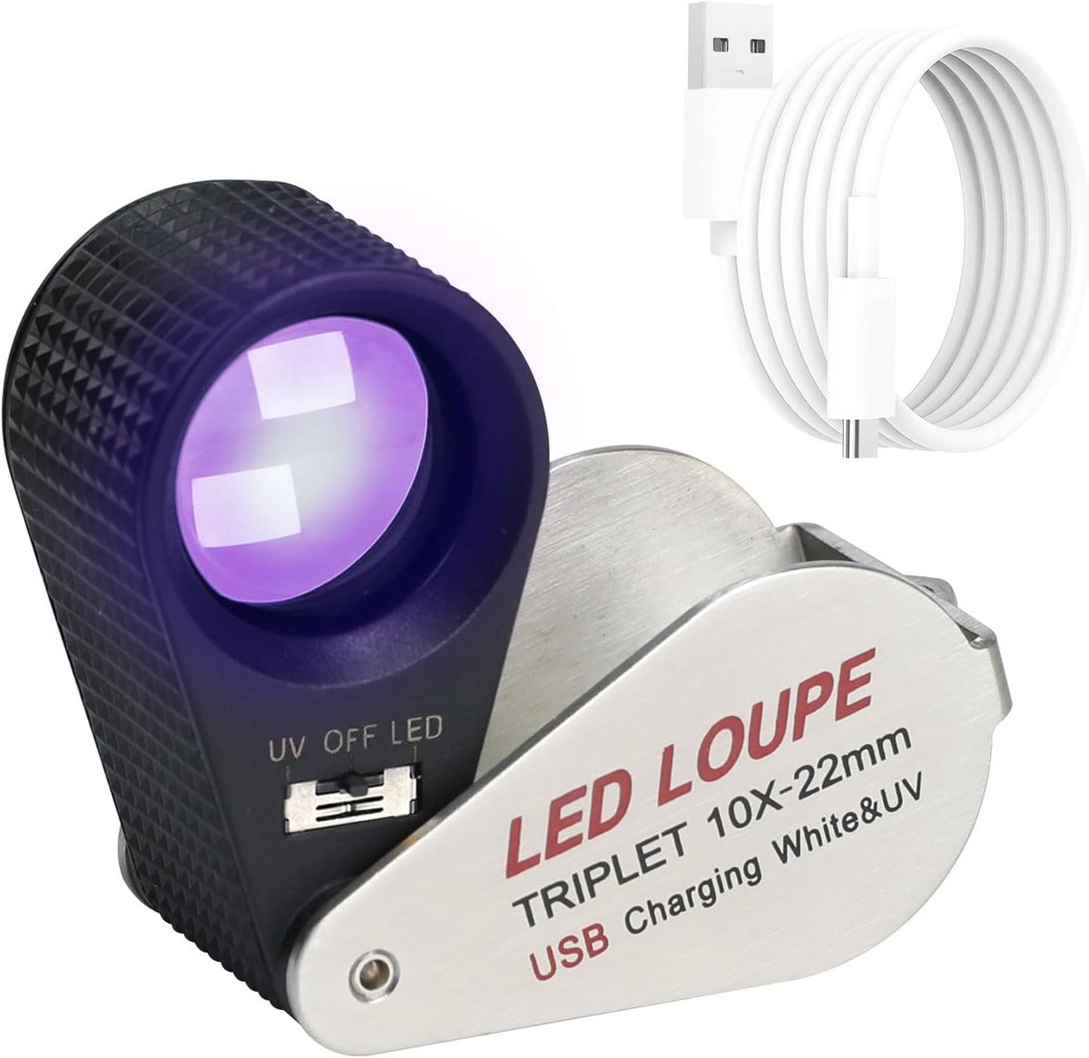 Oplaadbare 10x Vergrootglas Loep met LED en UV Licht voor Edelstenen en Sieraden