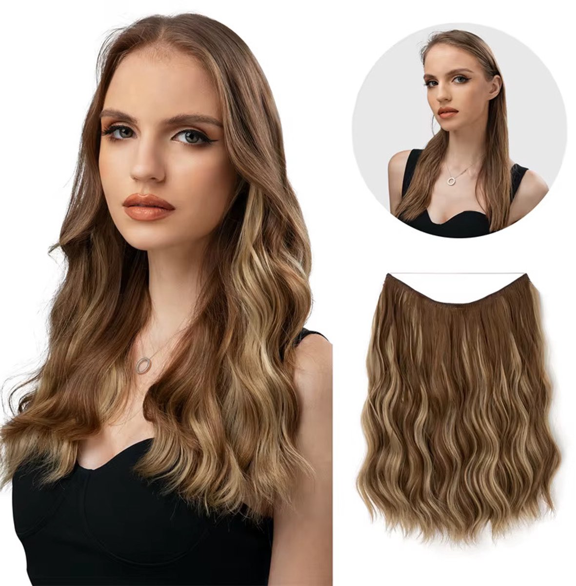 Onzichtbare draadbaar extensies - one piece clip in hair extension- bruin/goud blond 50 CM