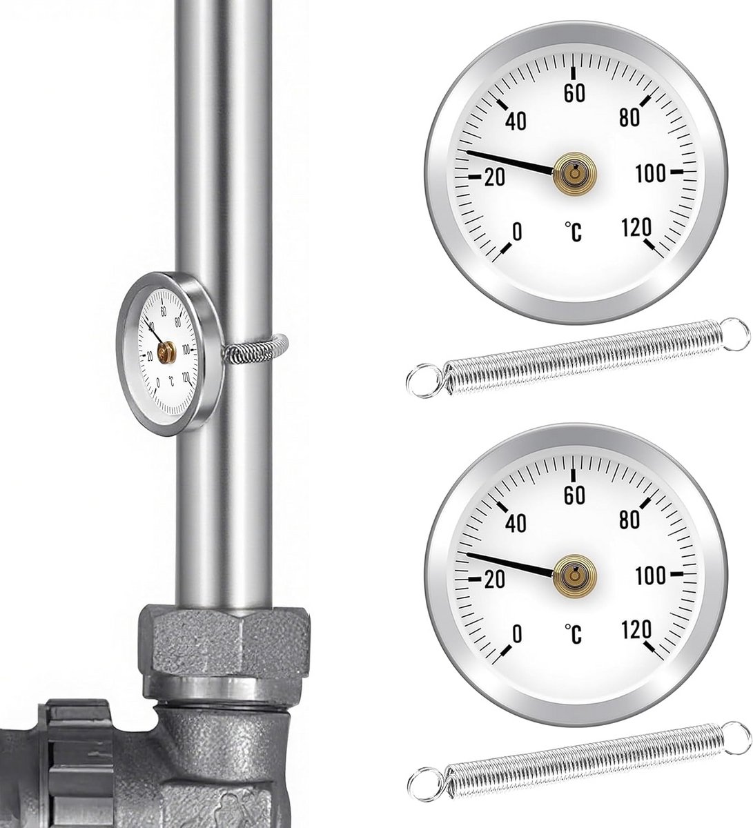 Bimetaal Thermometer voor Warmwaterleidingen 0-120°C met Bevestigingsklem