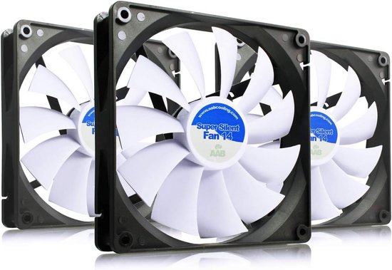 Set van 3x Stille 140mm PC Ventilator (Behuizingsventilator) met Anti-Vibratie Pads - 8.6 dB