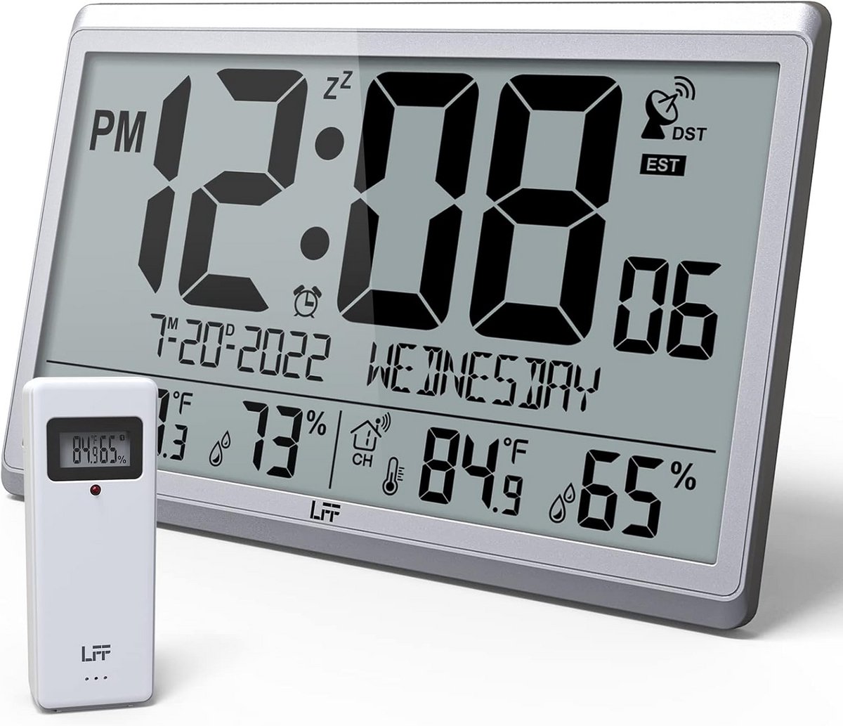 Digitale Wandklok met Temperatuur en Vochtigheid | Draadloze Buiten Sensor
