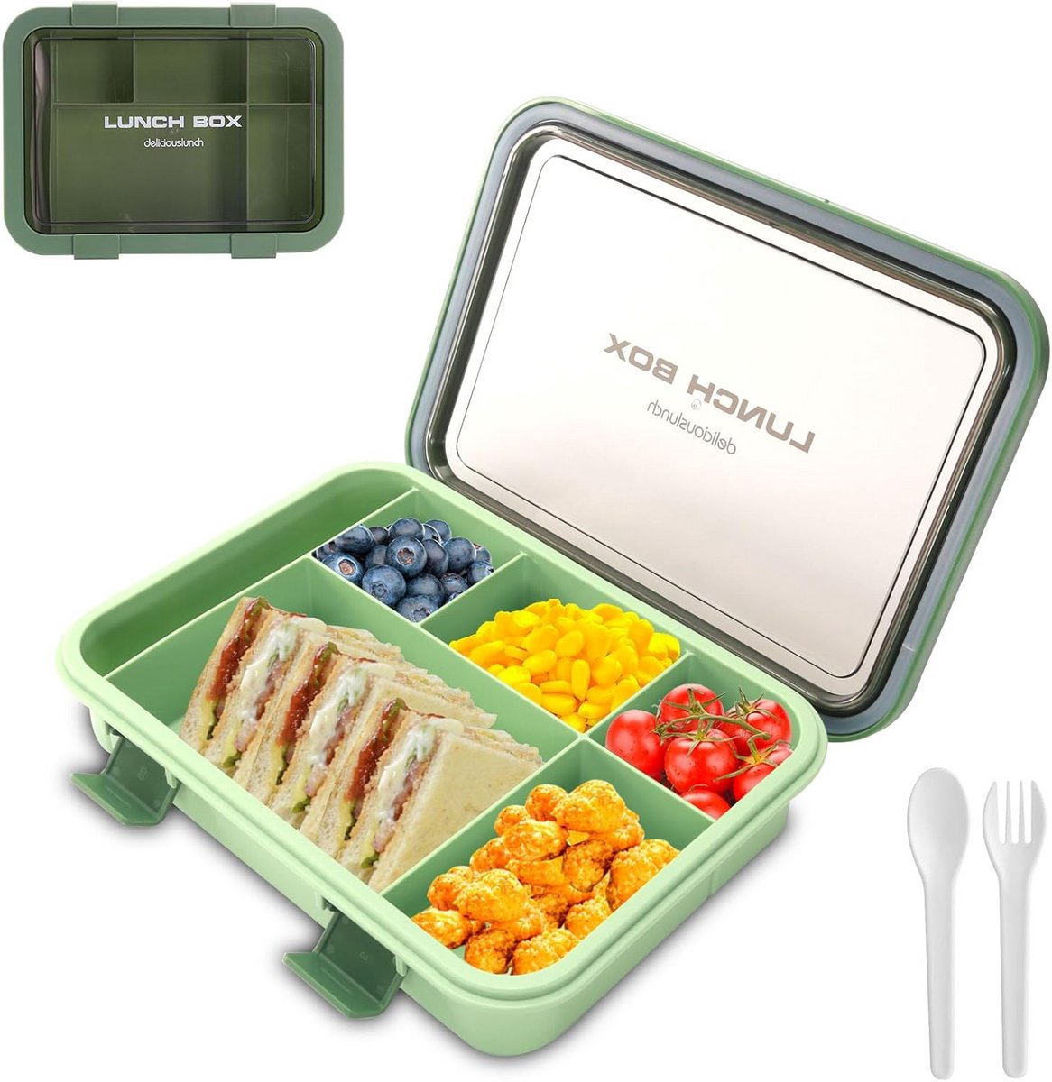 Lekvrije Bento Lunchbox met 6 Vakken en Bestek - 1500ml