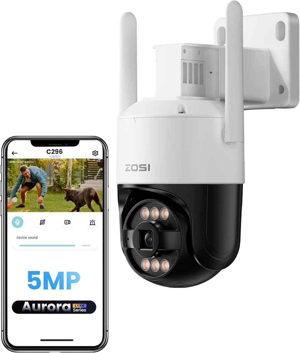 5MP WiFi Buiten Beveiligingscamera met Pan/Tilt, AI Herkenning en Nachtzicht
