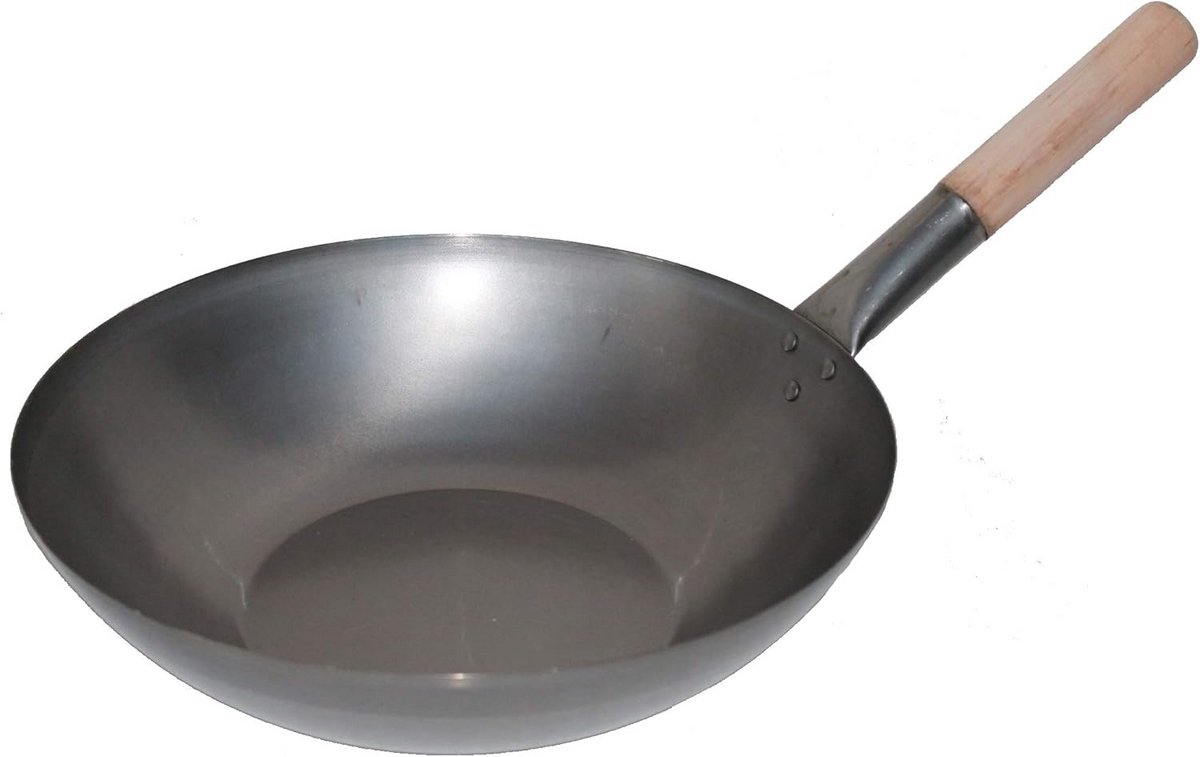 Wokpan Platte Bodem 40 cm Koolstofstaal voor Gas en Inductie