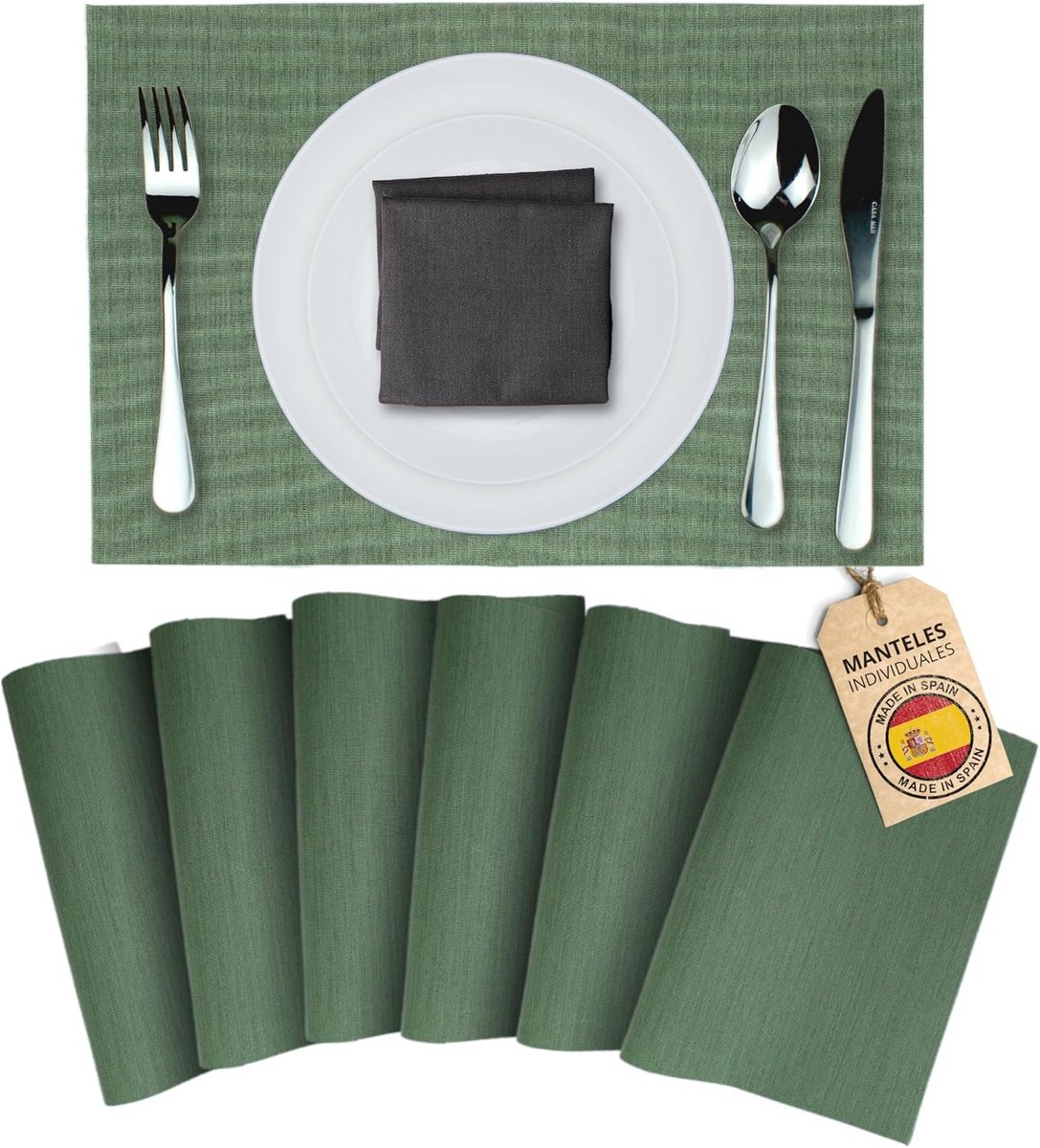 Set van 6 Wasbare Placemats Bamboe Groen - Antislip Tafelmatten voor Eettafel en Keuken