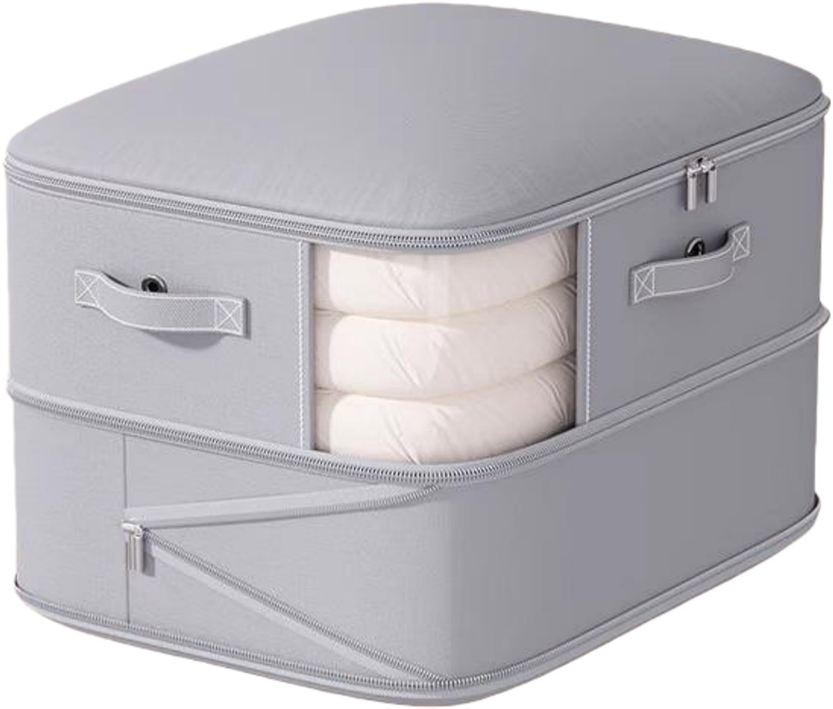 2-pack-Compressie-opbergzak Vacuüm-opbergzak Ritssluiting Dubbele laag Ruimtebesparende kledingopbergzak Geschikt voor Quilt Dekbed Kussen Matras Beddengoed（grijs）