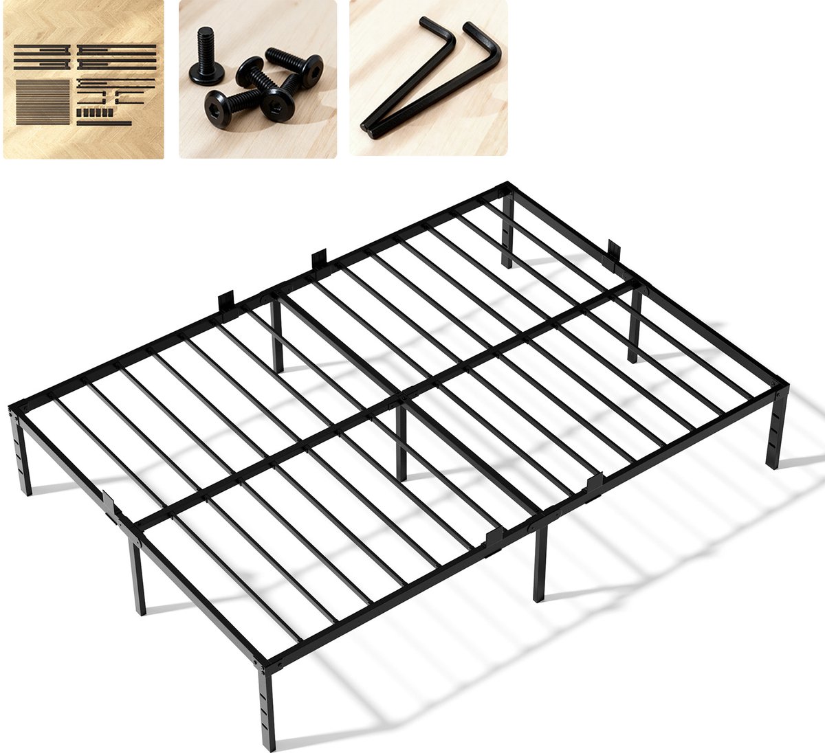 CECIPA Metalen bedframe 140x200 cm - Minimalistisch - Tweepersoonsbed - Stevig - Stil - Anti Slip - IJzeren Bed - metaal - Roestvrij - Duurzaam - Draagkracht 480 kg - Zwart