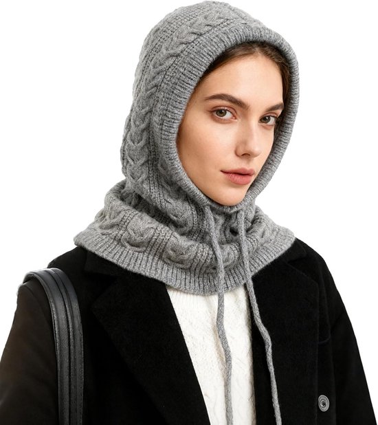 Vrouwen Winter gehaakte gebreide capuchon Infinity Sjaal Outdoor Winddicht Warm Lange Sjaal Wrap Effen Kleur Earflap Hoed Nek Warmer,04
