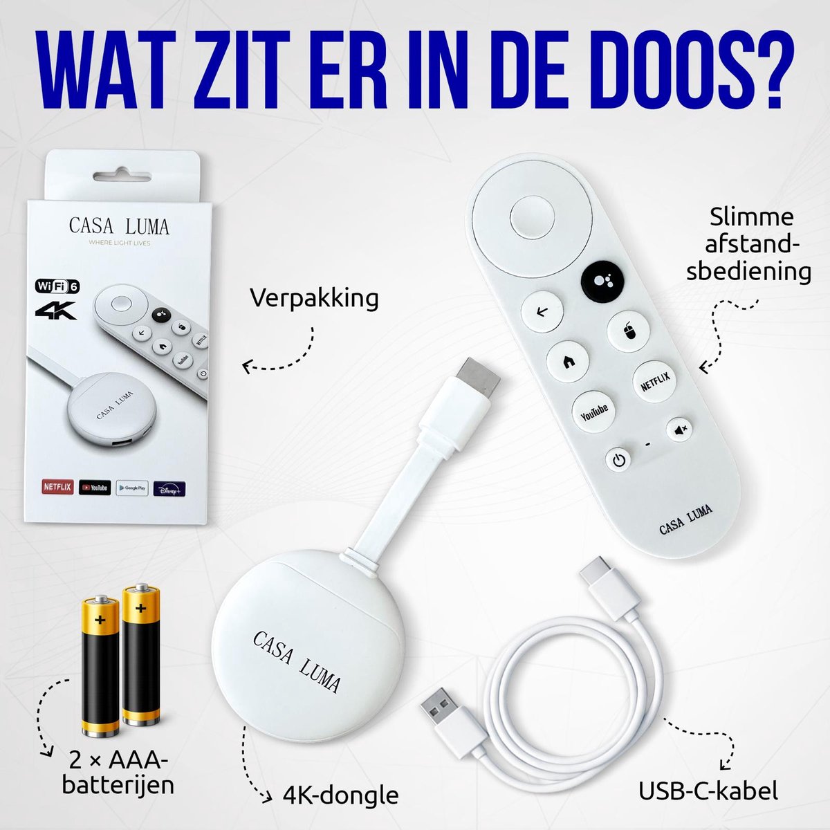 CASA LUMA Android TV Stick 4K Ultra HD –WiFi 6 – Google Assistant & Spraakbediening – Smart TV Box – Netflix , YouTube, Disney+ - Google Play – Chromecast Alternatief — cadeau in Elektronica - foto 7
