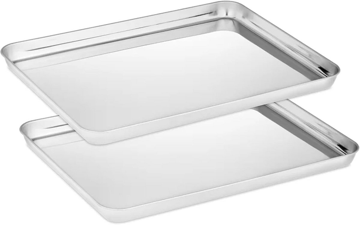 Rooster- en Bakplaat RVS Set van 2 - 40x30 cm - Ovenbestendige Vleespan