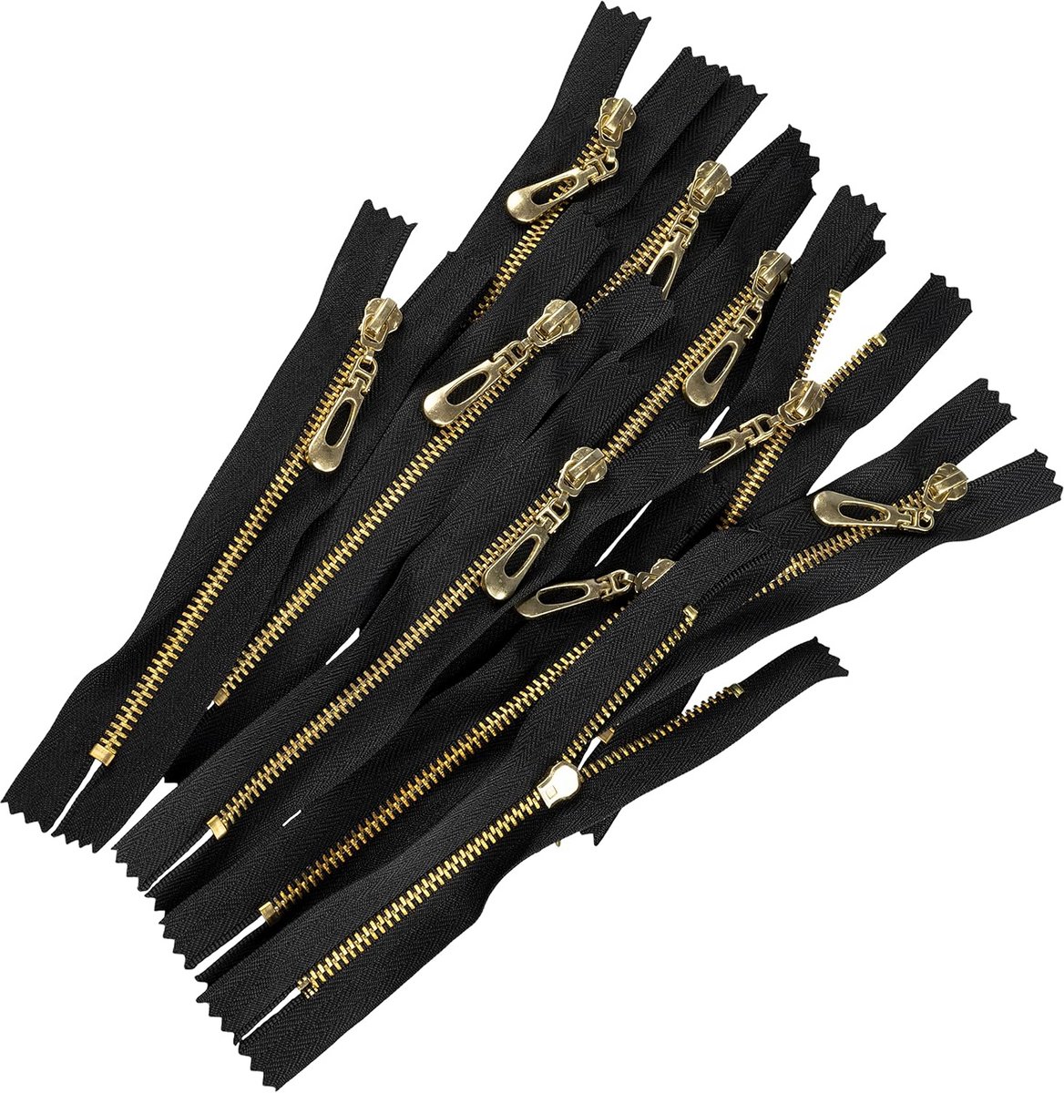 Set van 10 Niet-Scheidbare Metalen Ritsen (12 cm) - Zwart - Voor Kleding, Jeans en Leer