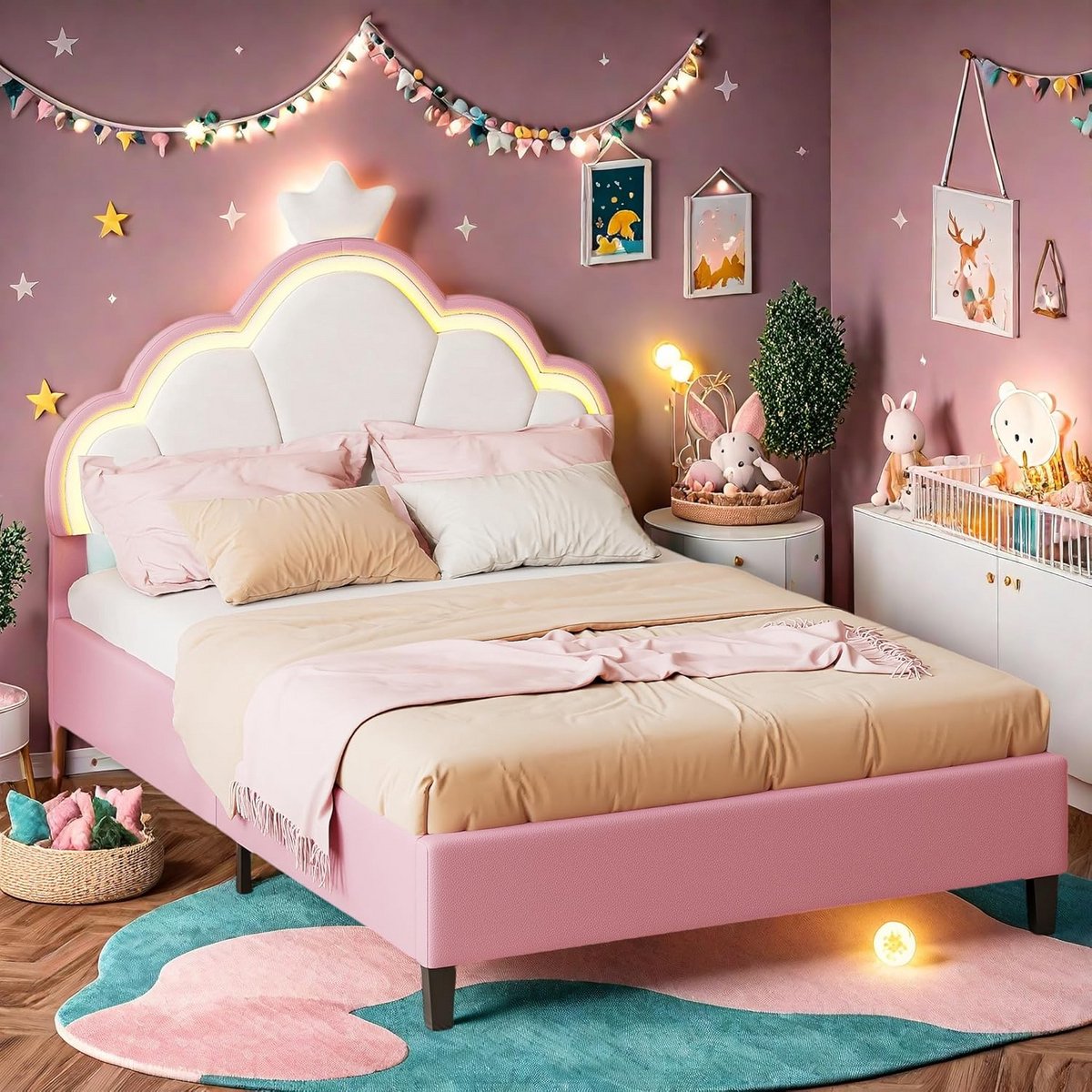 Eenpersoons Gestoffeerd Bed 90x200 cm Roze Fluweel met Verstelbaar Lattenbodem Hoofdeinde