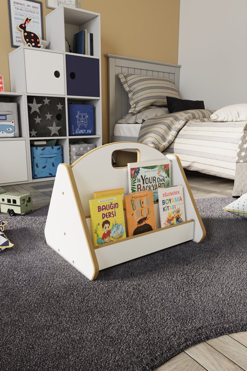 Boekenkast Kind - Boekenrek Kind - Boekenrek Kinderkamer - Kinderboekenkast - Montessori Boekenkast - Wit - Boekenkast Staand