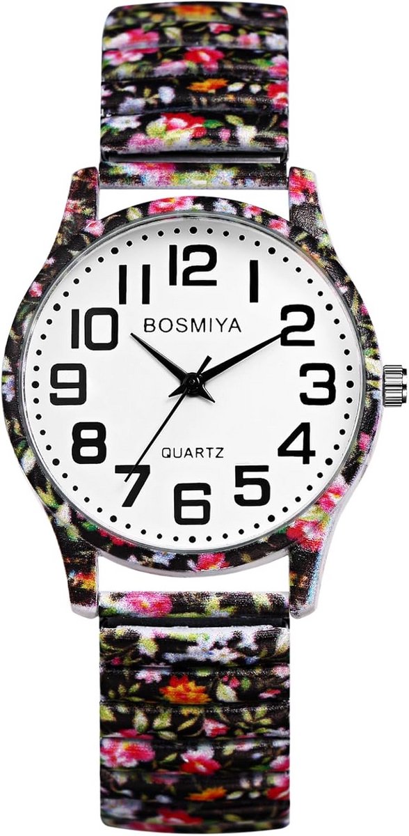 Dames Horloge met Stretchband en Grote Arabische Cijfers