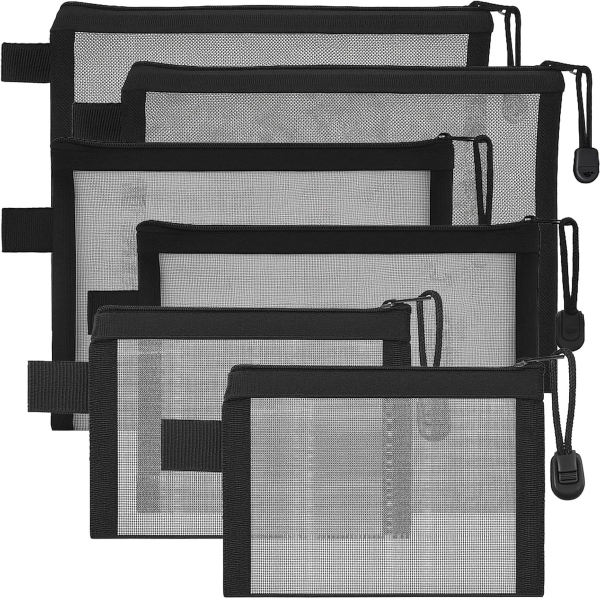 Famanu – Set van 6 mesh ritszakken in twee maten, nylon reis- en organizer tasjes voor thuis en onderweg