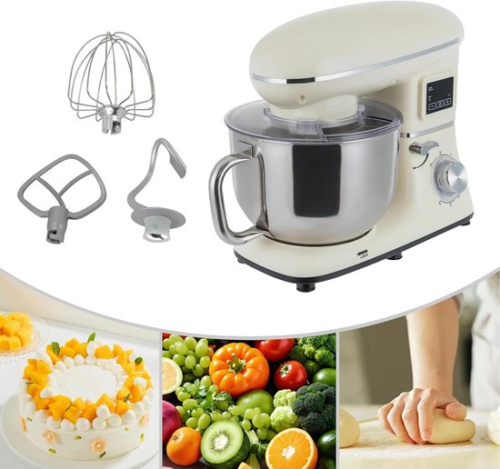 Krachtige Keukenmachine 1500W met Grote RVS Kom (6.2L) - Kneed-, Mix- en Roerfunctie met LCD van Merkloos — afbeelding 4