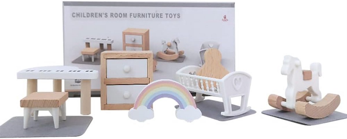 Houten Poppenhuis Meubels Set - Miniatuur Accessoires voor Kinderkamer, Woonkamer, Slaapkamer en Badkamer