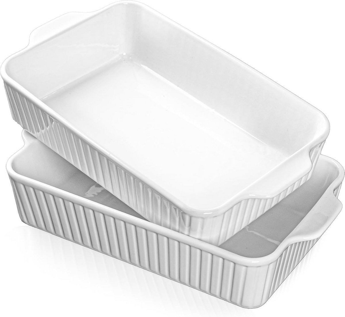 Ovenschaal Set van 2 Keramische Bakvormen met Handvatten 3.2L Diep Wit