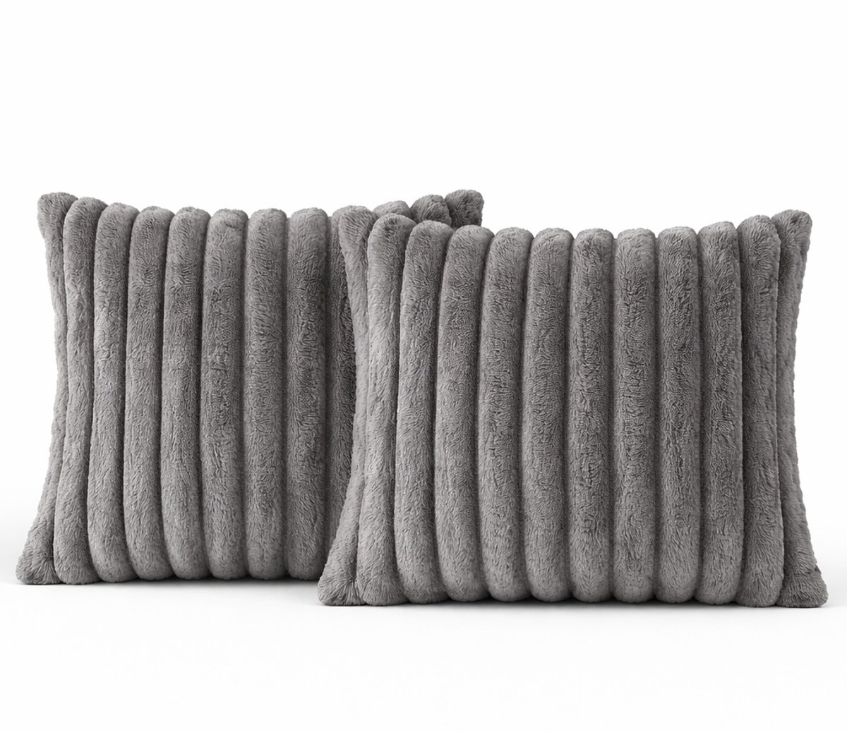 Sierkussen 50x50 cm Donkergrijs, set van 2 | Incl. binnenkussens | Vierkant kussen met luxe, zachte, dubbelzijdige ribstof