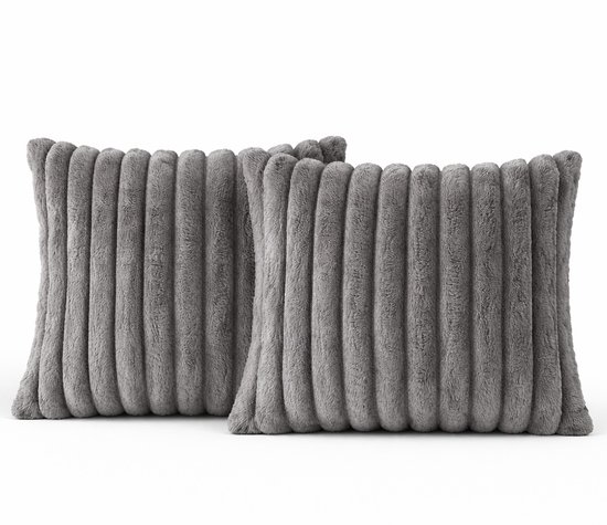 Set de 2 Coussins décoratifs 50x50 cm Gris foncé | Tissu côtelé de Luxe double face | Coussins intérieurs inclus | Moelleux, doux, peluche, nounours | Ensemble de coussins décoratifs | Coussins pour canapé à l'intérieur, salon | Coussins Décoration